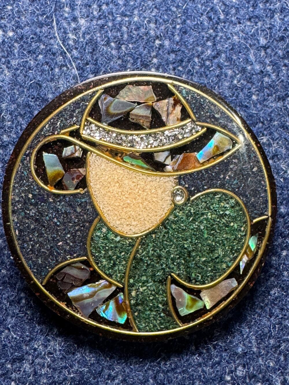 Vintage Lee Sands Lady in Abalone Crushed Stone Brooch